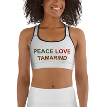 Load image into Gallery viewer, The Tamarind Man's Peace Love Tamarind Jam Sports bra