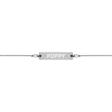 Load image into Gallery viewer, The Tamarind Man's Jam Poppy Engraved Silver Bar Chain Bracelet