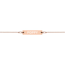 Load image into Gallery viewer, The Tamarind Man's Jam Poppy Engraved Silver Bar Chain Bracelet