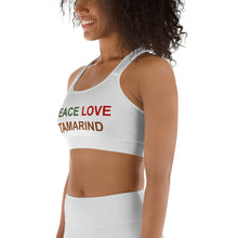 Load image into Gallery viewer, The Tamarind Man's Peace Love Tamarind Jam Sports bra