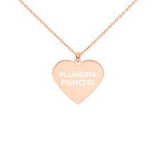 Load image into Gallery viewer, The Tamarind Man's Jam Plumeria Princess Engraved Silver Heart Necklace