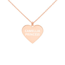 Load image into Gallery viewer, The Tamarind Man's Jam Camellia Princess Engraved Silver Heart Necklace