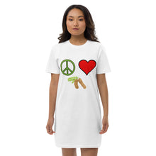 Load image into Gallery viewer, The Tamarind Man's Jam Peace Love Tamarind Patches Organic cotton t-shirt dress
