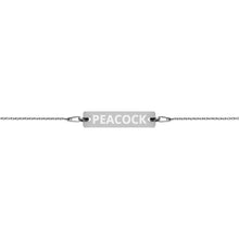 Load image into Gallery viewer, The Tamarind Man's Jam Peacock Engraved Silver Bar Chain Bracelet