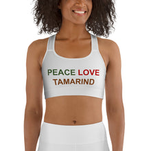 Load image into Gallery viewer, The Tamarind Man's Peace Love Tamarind Jam Sports bra