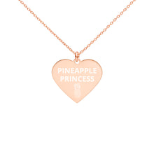 Load image into Gallery viewer, The Tamarind Man's Jam Pineapple Princess Engraved Silver Heart Necklace