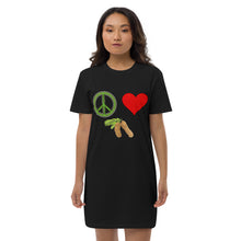 Load image into Gallery viewer, The Tamarind Man's Jam Peace Love Tamarind Patches Organic cotton t-shirt dress