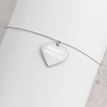 Load image into Gallery viewer, The Tamarind Man's Jam Mango Princess Engraved Silver Heart Necklace