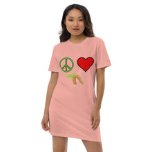 Load image into Gallery viewer, The Tamarind Man's Jam Peace Love Tamarind Patches Organic cotton t-shirt dress