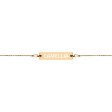 Load image into Gallery viewer, The Tamarind Man's Jam Camellia Engraved Silver Bar Chain Bracelet