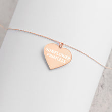 Load image into Gallery viewer, The Tamarind Man's Jam Sunflower Princess Engraved Silver Heart Necklace