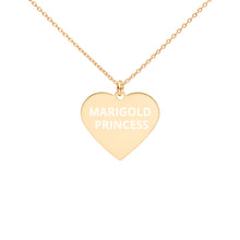 Load image into Gallery viewer, The Tamarind Man's Jam Marigold Princess Engraved Silver Heart Necklace