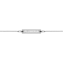 Load image into Gallery viewer, The Tamarind Man's Jam Plumeria Engraved Silver Bar Chain Bracelet