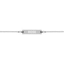 Load image into Gallery viewer, The Tamarind Man's Jam Rose Engraved Silver Bar Chain Bracelet