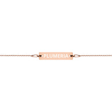 Load image into Gallery viewer, The Tamarind Man's Jam Plumeria Engraved Silver Bar Chain Bracelet