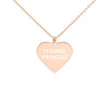 Load image into Gallery viewer, The Tamarind Man's Jam Flower Princess Engraved Silver Heart Necklace