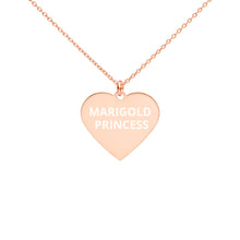 Load image into Gallery viewer, The Tamarind Man's Jam Marigold Princess Engraved Silver Heart Necklace