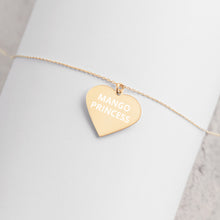 Load image into Gallery viewer, The Tamarind Man's Jam Mango Princess Engraved Silver Heart Necklace