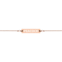 Load image into Gallery viewer, The Tamarind Man's Jam Peacock Engraved Silver Bar Chain Bracelet
