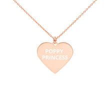 Load image into Gallery viewer, The Tamarind Man's Jam Poppy Princess Engraved Silver Heart Necklace