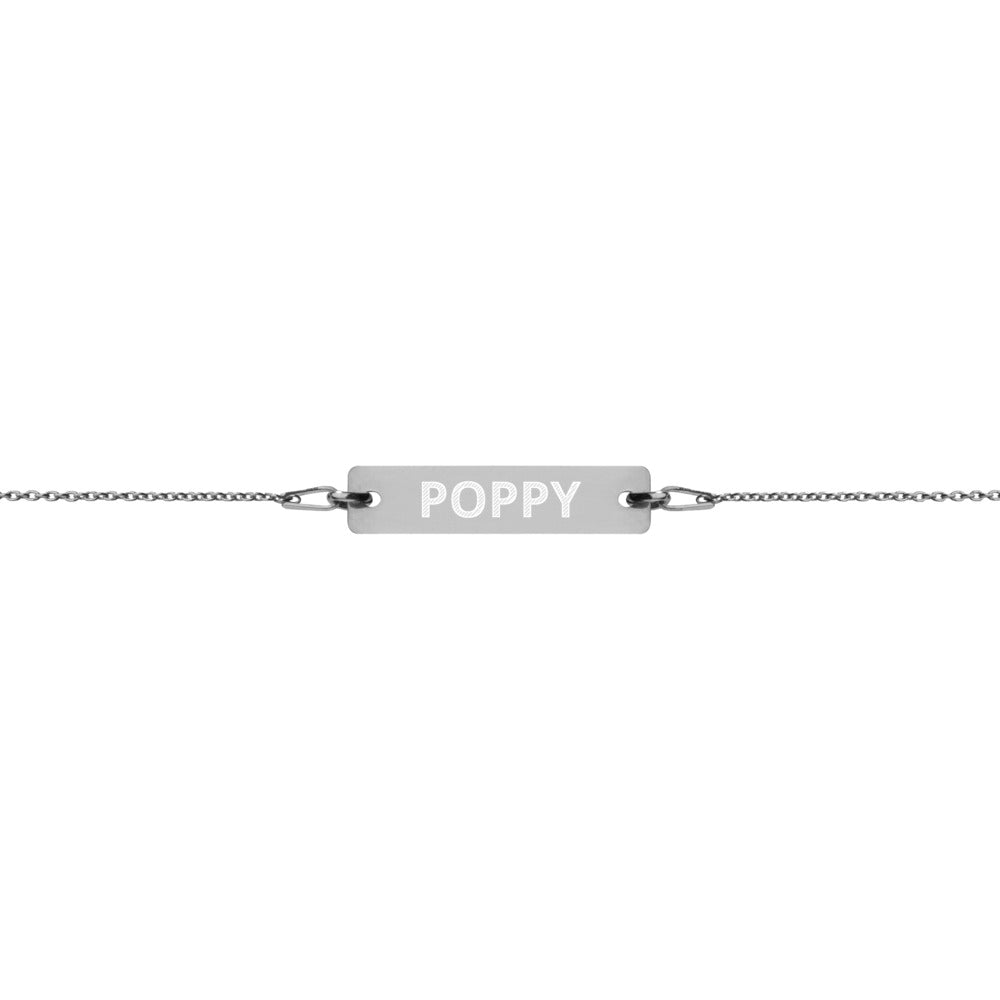 The Tamarind Man's Jam Poppy Engraved Silver Bar Chain Bracelet