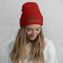 Load image into Gallery viewer, The Tamarind Man&#39;s JamPeace Love Tamarind Cuffed Beanie
