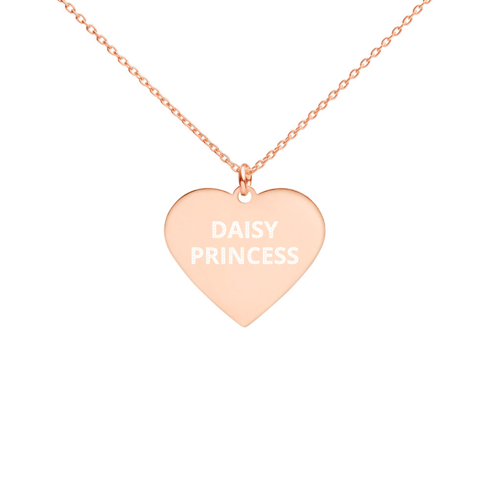 The Tamarind Man's Jam Daisy Princess Engraved Silver Heart Necklace