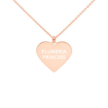 Load image into Gallery viewer, The Tamarind Man&#39;s Jam Plumeria Princess Engraved Silver Heart Necklace
