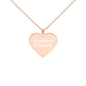 The Tamarind Man's Jam Plumeria Princess Engraved Silver Heart Necklace