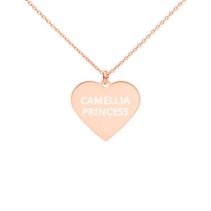 The Tamarind Man's Jam Camellia Princess Engraved Silver Heart Necklace