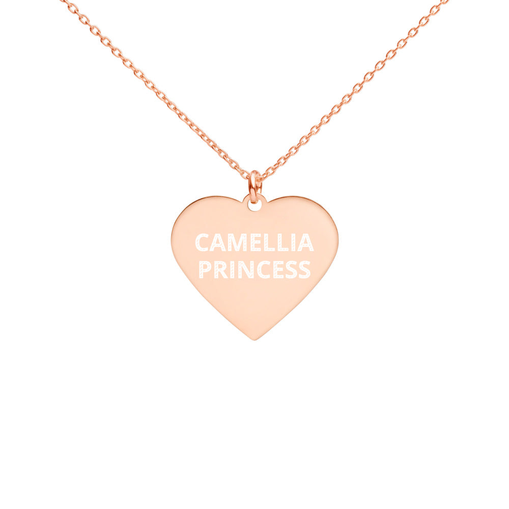 The Tamarind Man's Jam Camellia Princess Engraved Silver Heart Necklace