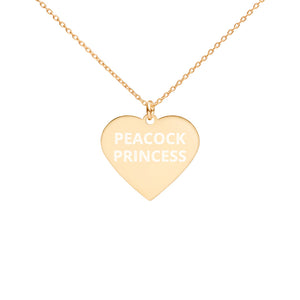 The Tamarind Man's Jam Peacock Princess Engraved Silver Heart Necklace