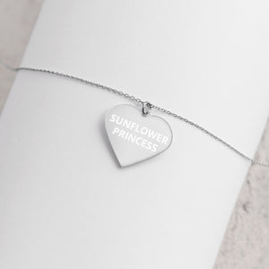 The Tamarind Man's Jam Sunflower Princess Engraved Silver Heart Necklace