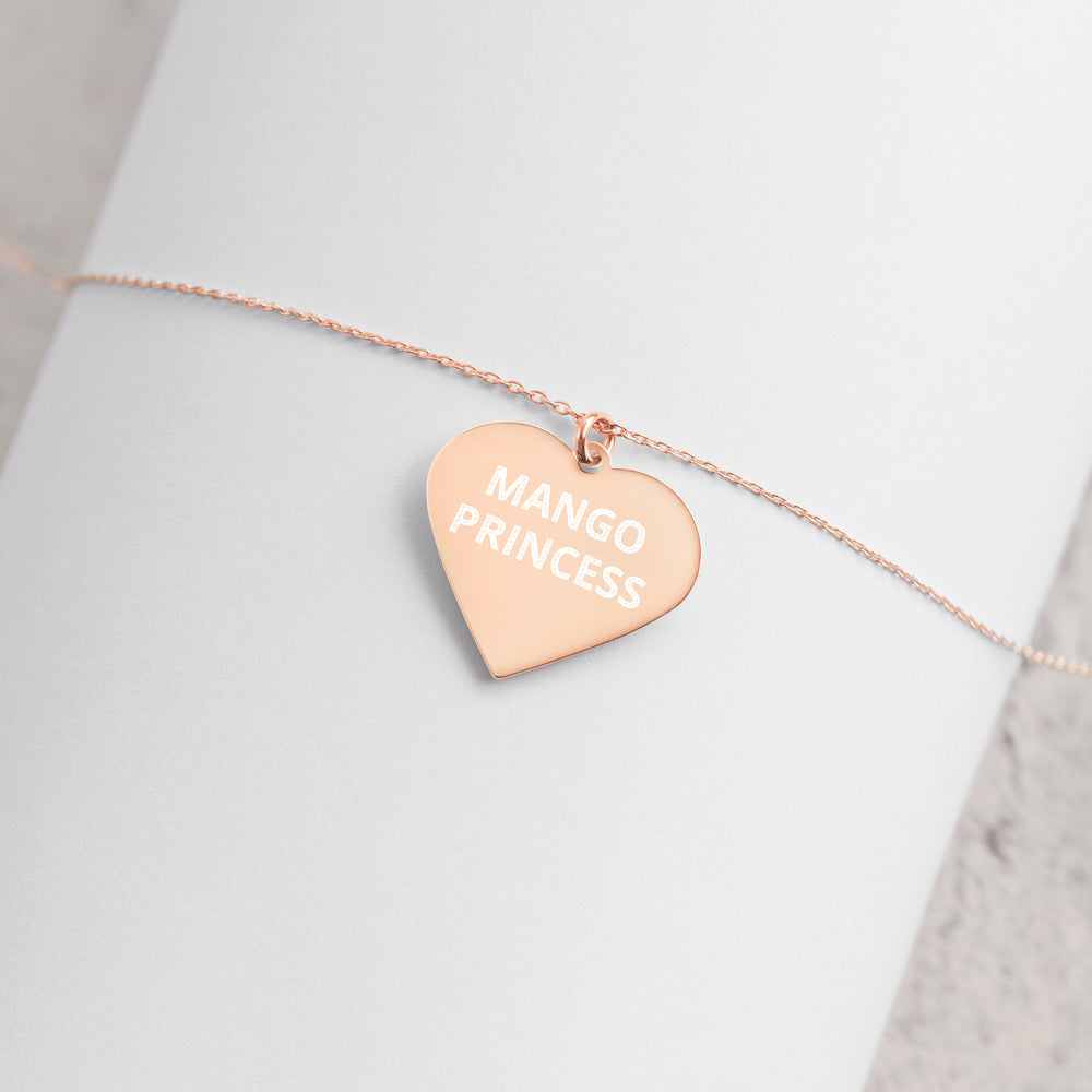 The Tamarind Man's Jam Mango Princess Engraved Silver Heart Necklace