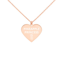 Load image into Gallery viewer, The Tamarind Man&#39;s Jam Pineapple Princess Engraved Silver Heart Necklace
