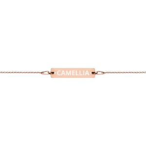 The Tamarind Man's Jam Camellia Engraved Silver Bar Chain Bracelet