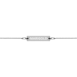 The Tamarind Man's Jam Marigold Engraved Silver Bar Chain Bracelet