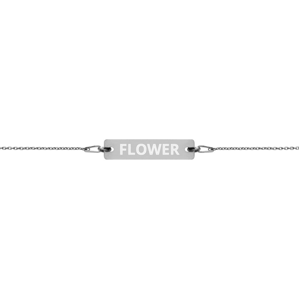 The Tamarind Man's Jam Flower Engraved Silver Bar Chain Bracelet