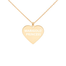 Load image into Gallery viewer, The Tamarind Man&#39;s Jam Marigold Princess Engraved Silver Heart Necklace
