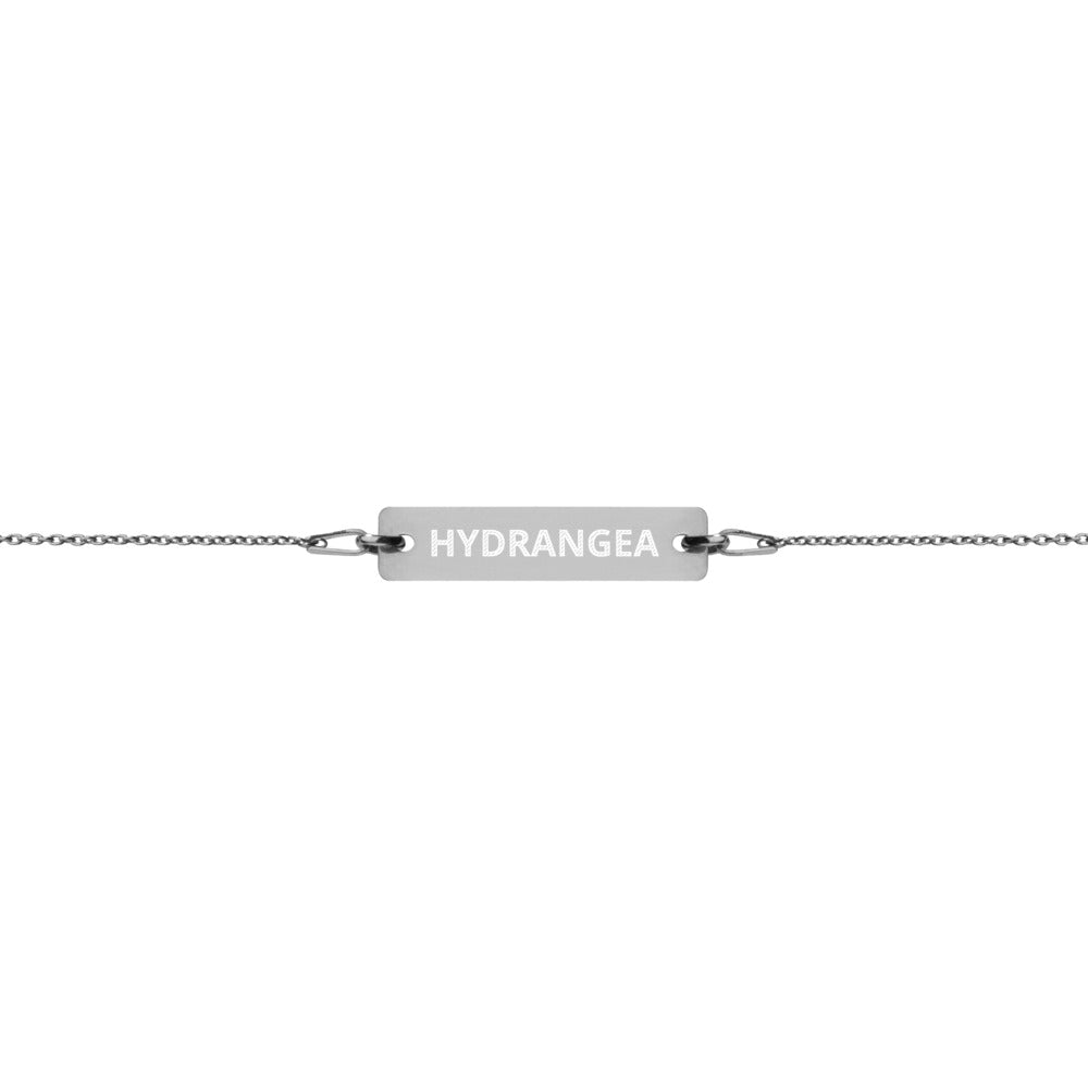 The Tamarind Man's Jam Hydrangea Engraved Silver Bar Chain Bracelet