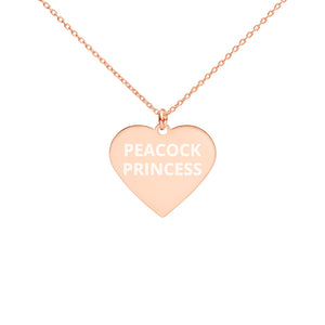 The Tamarind Man's Jam Peacock Princess Engraved Silver Heart Necklace