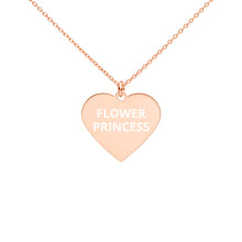 Load image into Gallery viewer, The Tamarind Man&#39;s Jam Flower Princess Engraved Silver Heart Necklace
