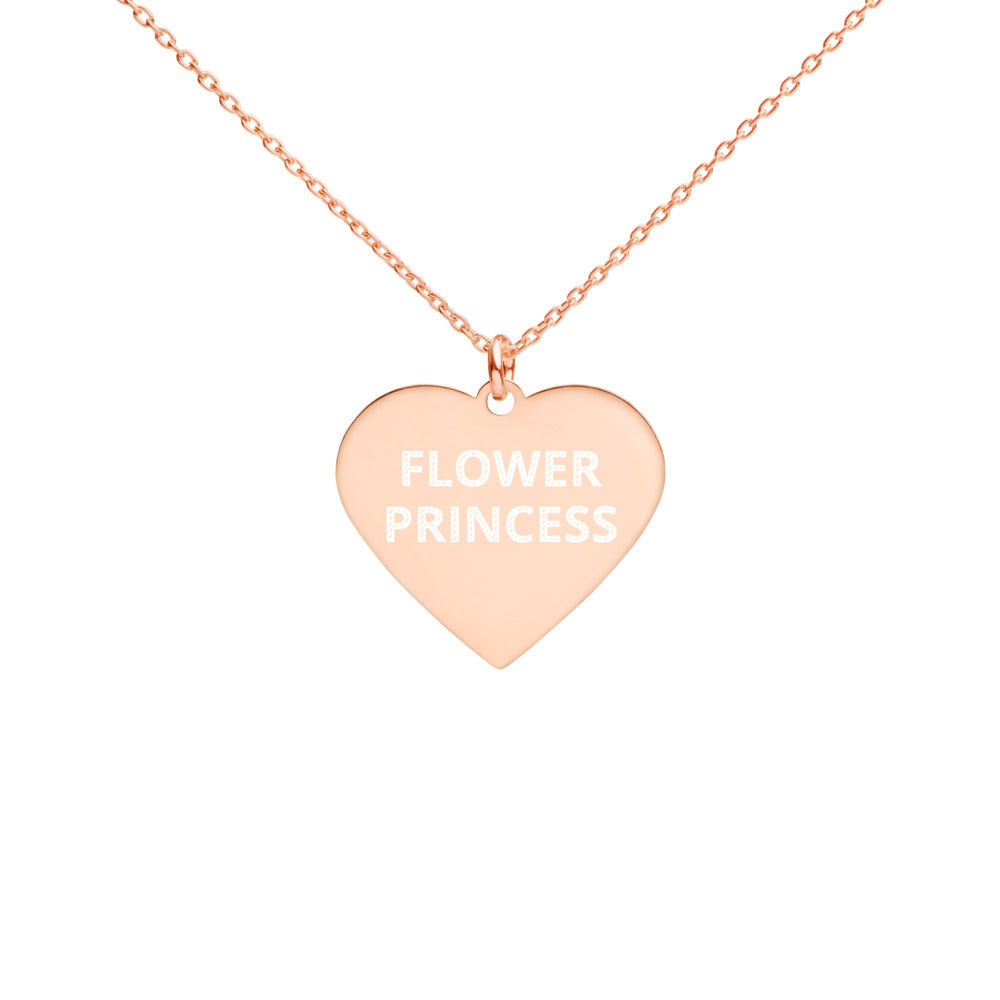 The Tamarind Man's Jam Flower Princess Engraved Silver Heart Necklace