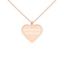 Load image into Gallery viewer, The Tamarind Man&#39;s Jam Marigold Princess Engraved Silver Heart Necklace
