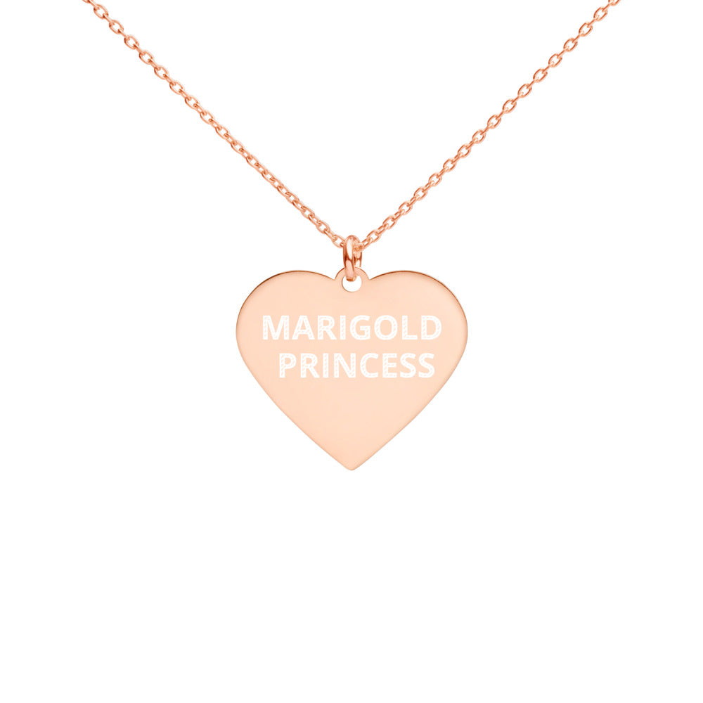 The Tamarind Man's Jam Marigold Princess Engraved Silver Heart Necklace