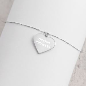 The Tamarind Man's Jam Orchid Princess Engraved Silver Heart Necklace