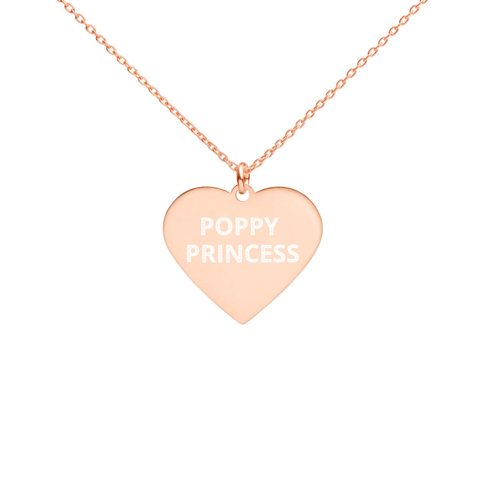 The Tamarind Man's Jam Poppy Princess Engraved Silver Heart Necklace