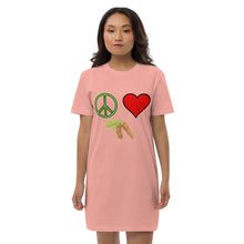 Load image into Gallery viewer, The Tamarind Man's Jam Peace Love Tamarind Patches Organic cotton t-shirt dress

