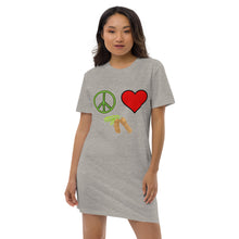 Load image into Gallery viewer, The Tamarind Man's Jam Peace Love Tamarind Patches Organic cotton t-shirt dress
